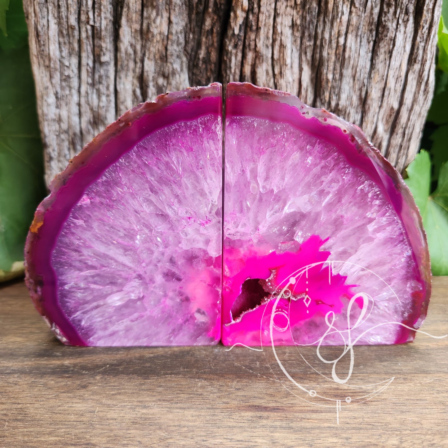 Agate Bookends natural agate quartz dyed pink colour She Fire