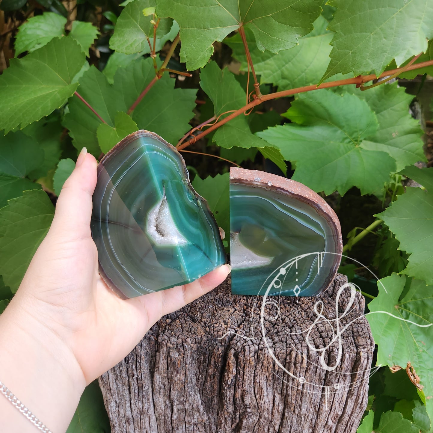 Agate Bookends natural agate quartz dyed green She Fire