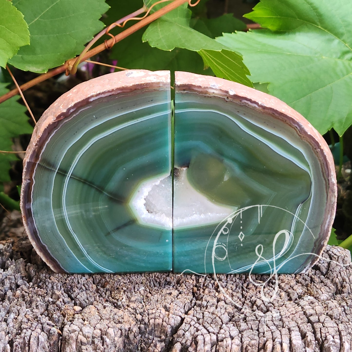 Agate Bookends natural agate quartz dyed green She Fire