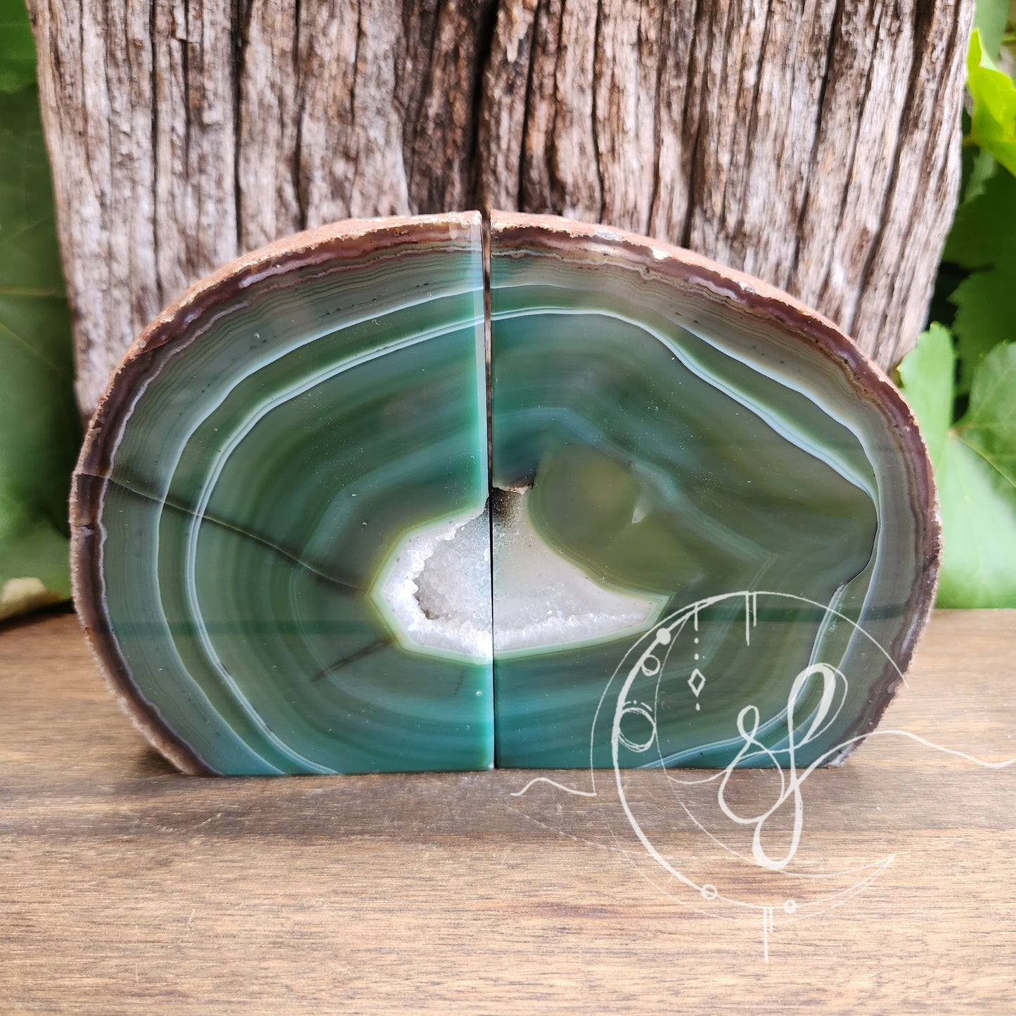 Agate Bookends natural agate quartz dyed green She Fire