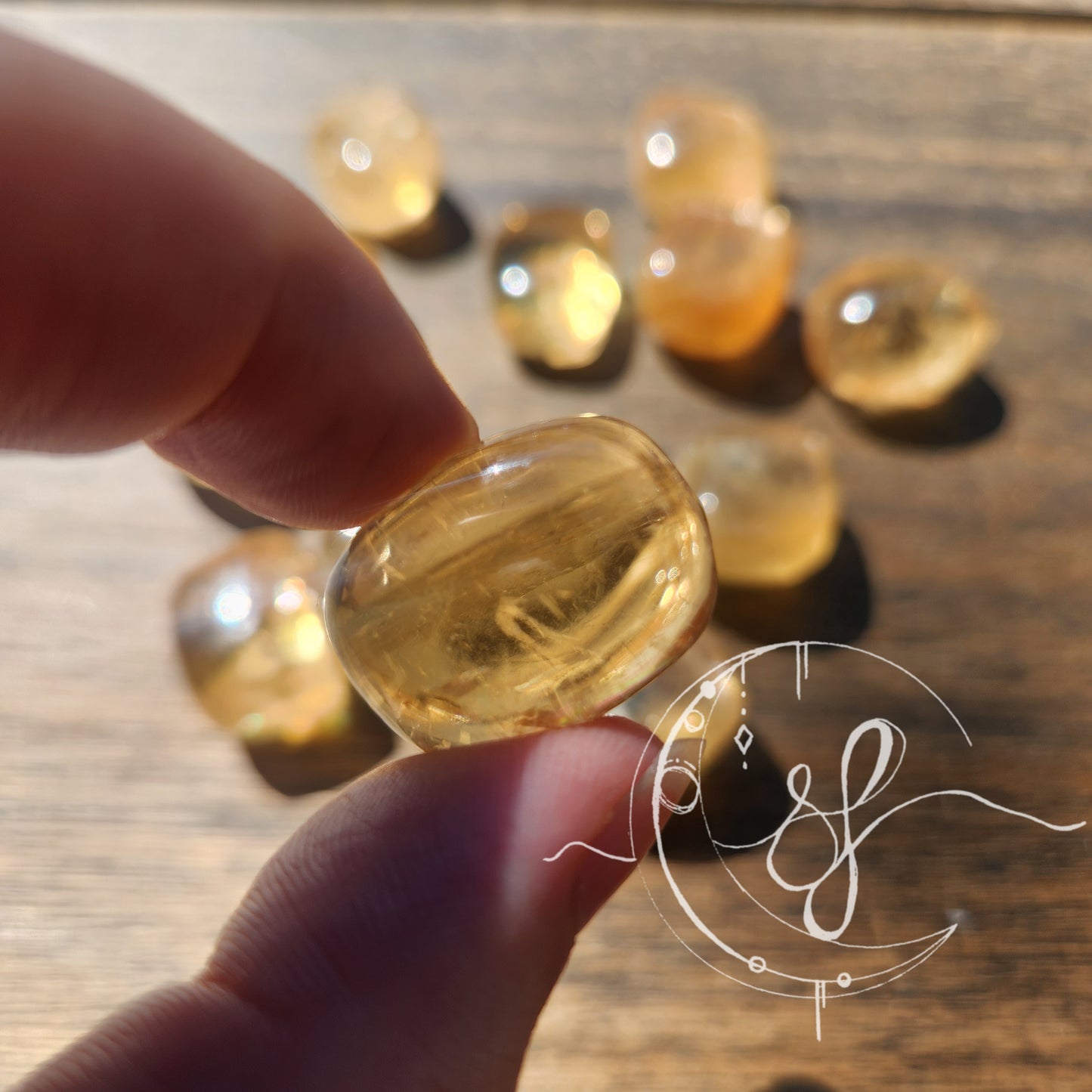 Hand cut golden rainbow yellow calcite she fire