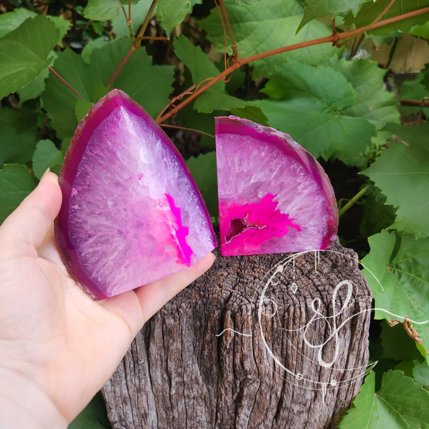 Agate Bookends natural agate quartz dyed pink colour She Fire