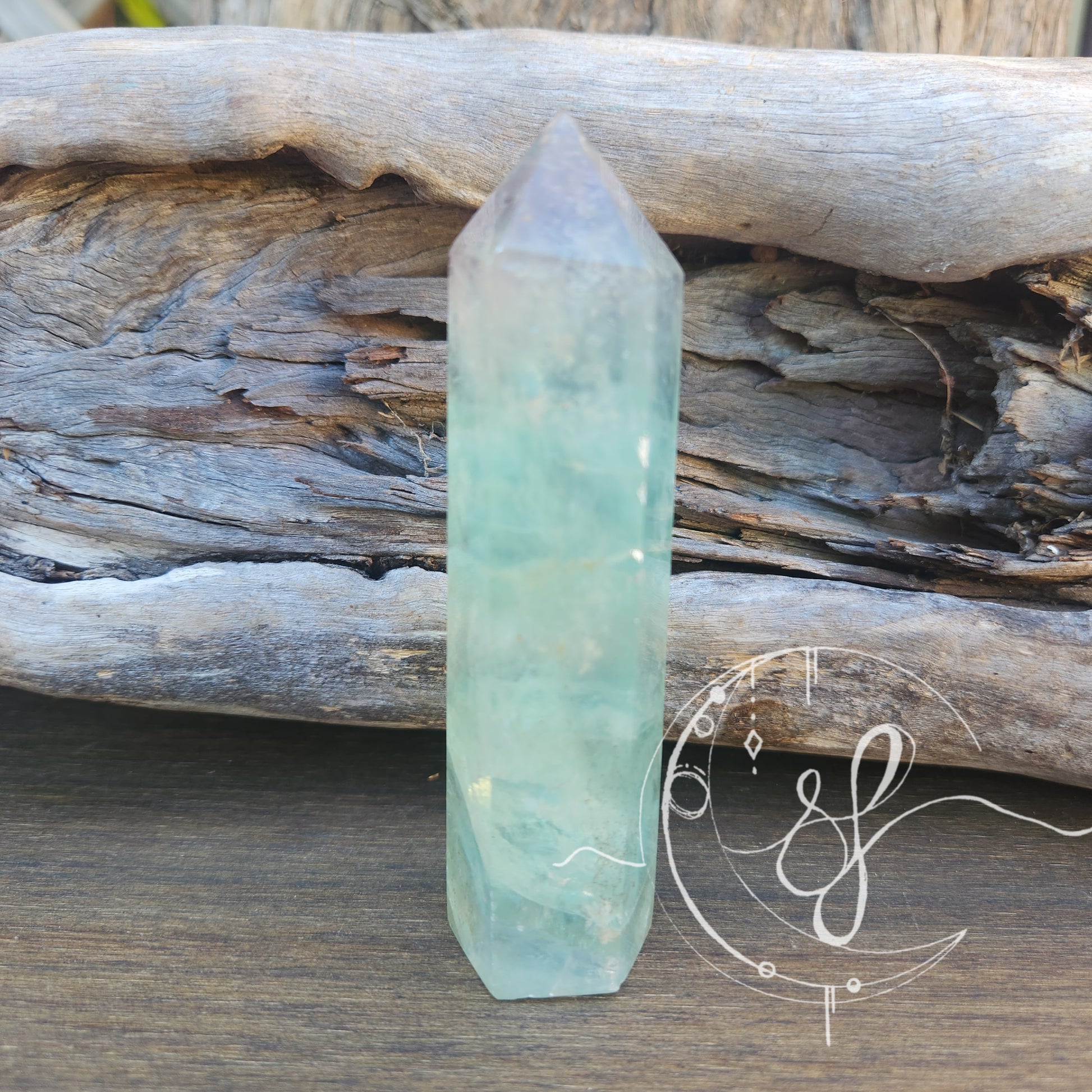 Watermelon green fluorite crystal point she fire