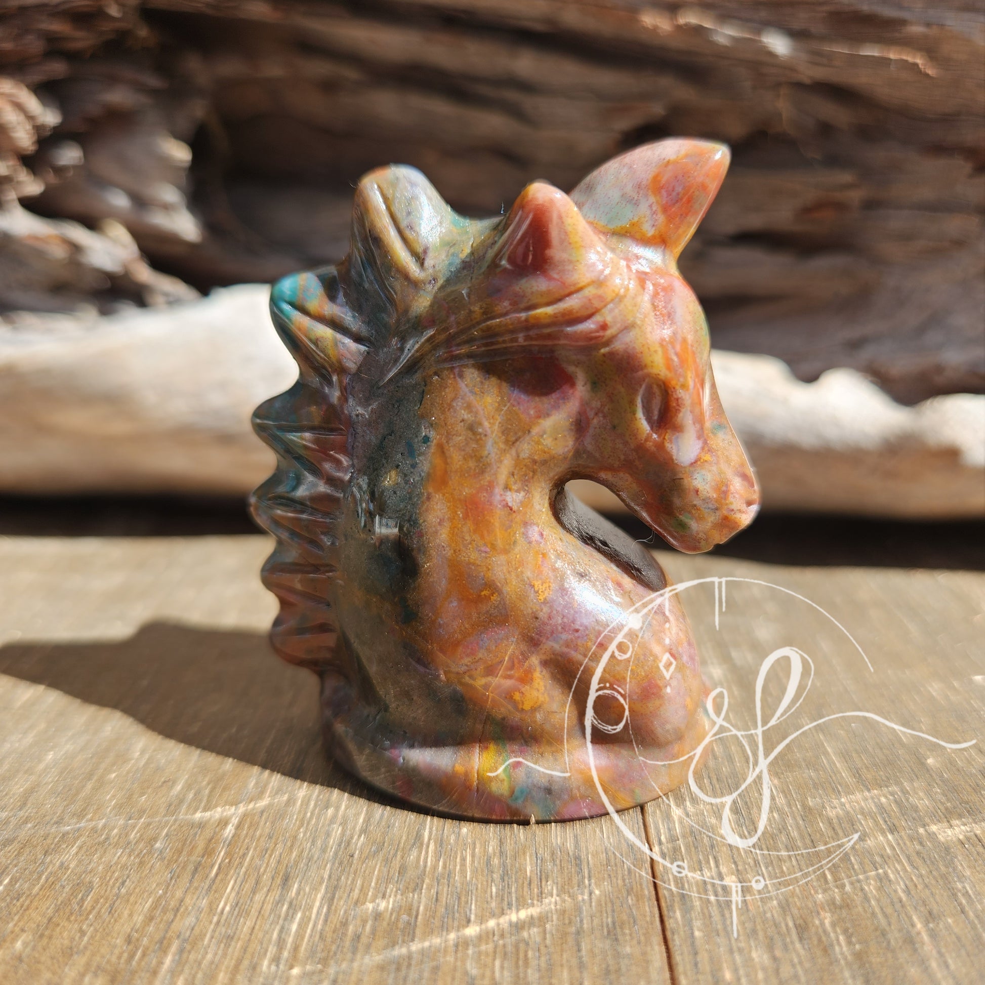 Ocean jasper unicorn carving she fire