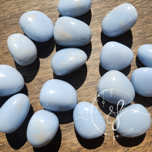 Hand cut Angelite Tumbles She Fire