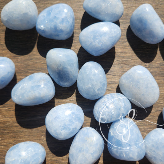 Blue calcite hand cut tumbles