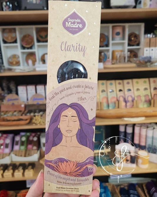 Sagrada Madre Clarity Incense, Queen of the Night and Lavender scent, fruit-based incense sticks