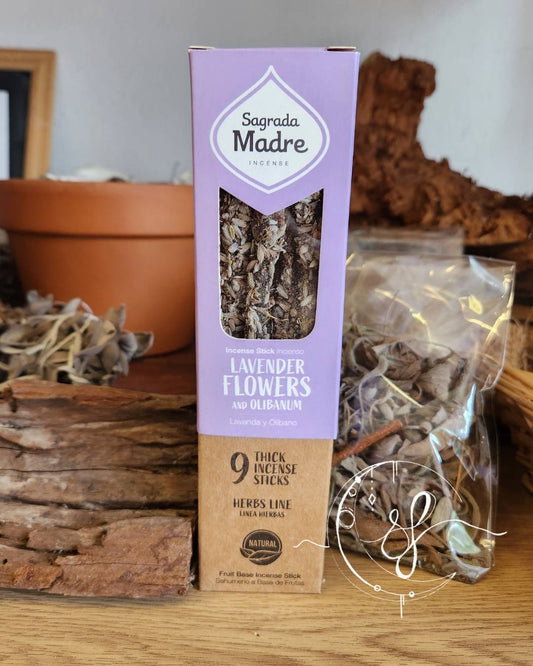 Sagrada Madre Lavender Flowers and Olibanum incense, natural herbal incense sticks, 9 pack