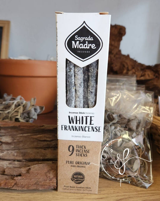 Sagrada Madre White Frankincense natural incense sticks, pure resin incense, 9 pack