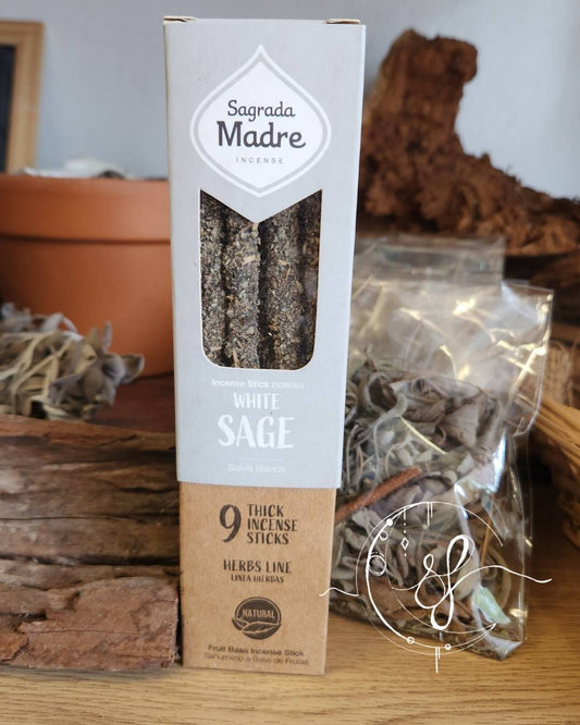 Sagrada Madre White Sage incense, natural herbal incense sticks, 9 pack